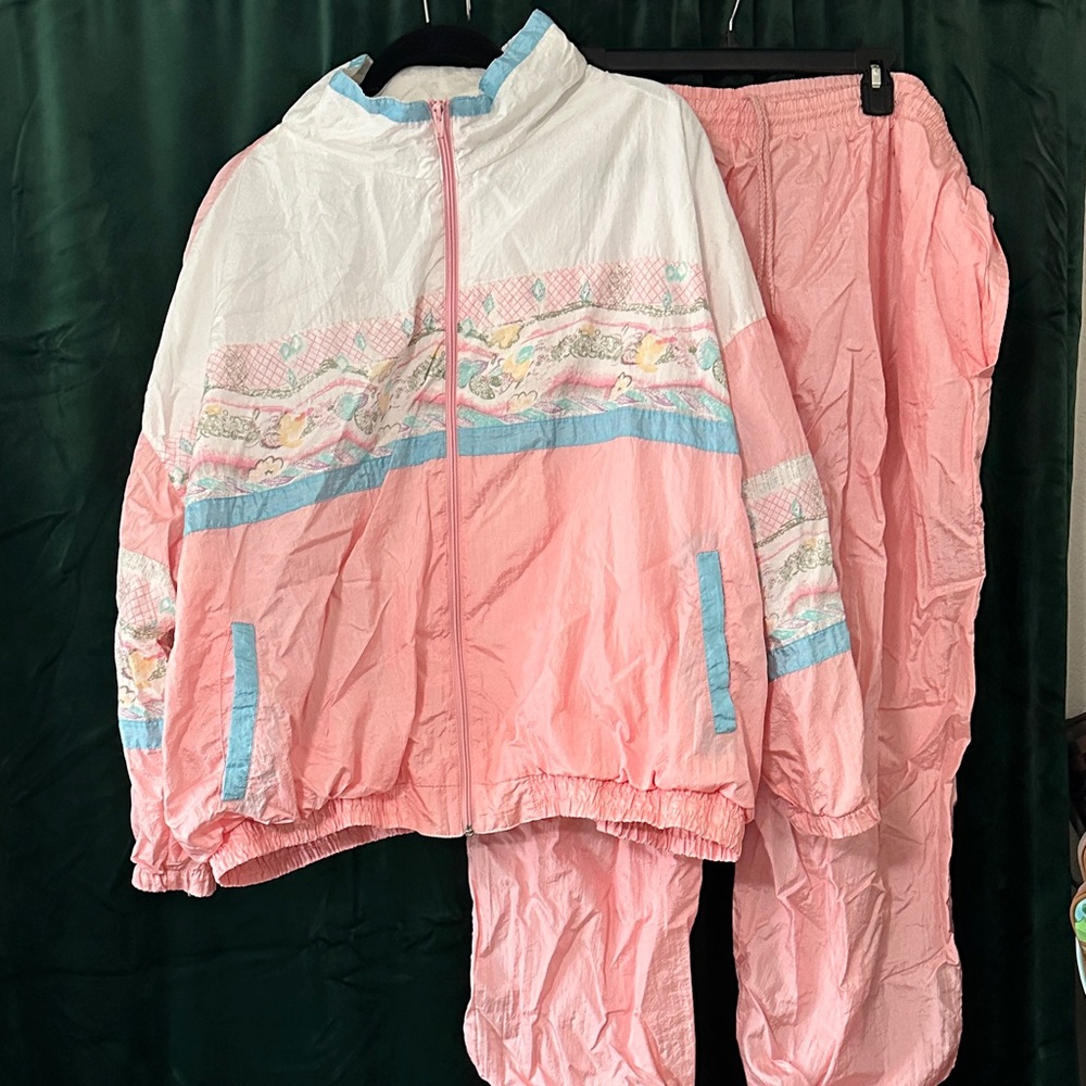 Vintage Pink Windbreaker Track Suit with Pastel Trim